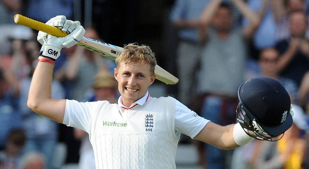 England’s Joe Root celebrates after reaching a century during day one of the fourth Ashes Test cricket match, at Trent Bridge, Nottingham, England.