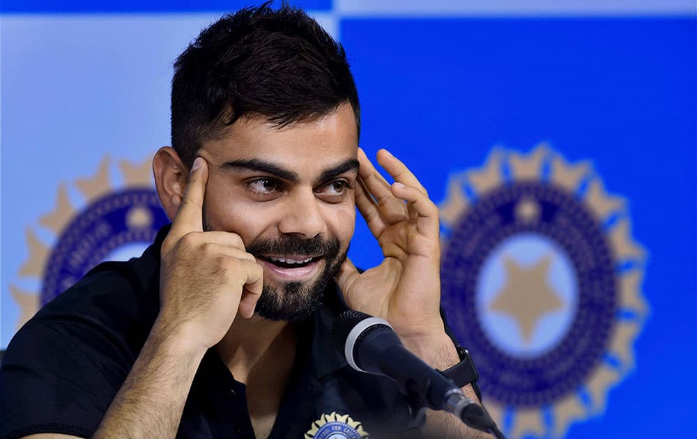 Virat Kohli addressing the media persons during the pre departure press conference at MAC Stadium in Chennai.