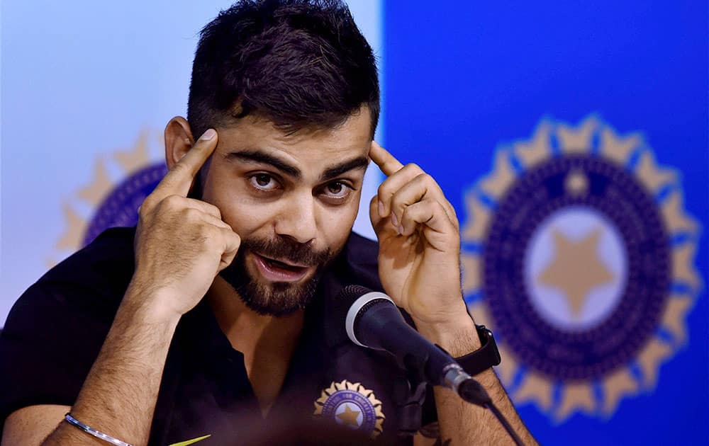 Virat Kohli addressing the media persons during the pre departure press conference at MAC Stadium in Chennai.