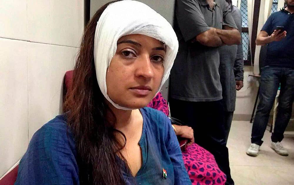 Alka Lamba was allegedly pelted with stones by some unidentified men at Rajghat during an anti-drug drive in New Delhi.