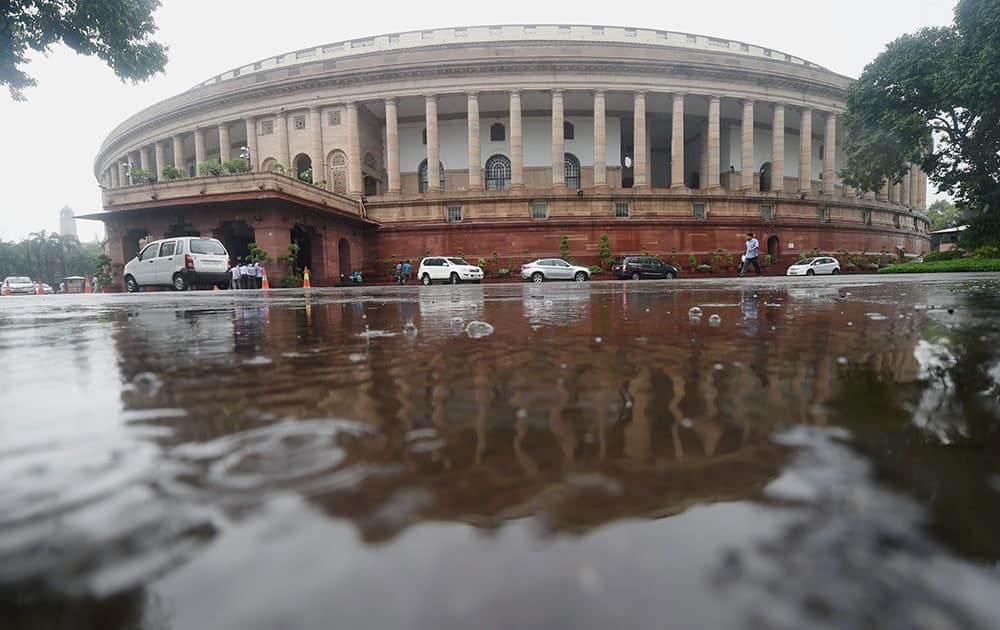 Waterlooging at Parliament during rains in New Delhi.
