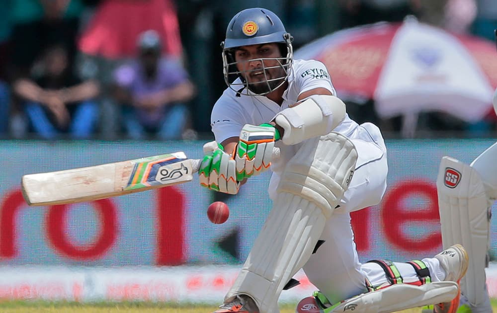 Sri Lanka's Dinesh Chandimal plays a shot during the first cricket test match between India and Sri Lanka in Galle, Sri Lanka.