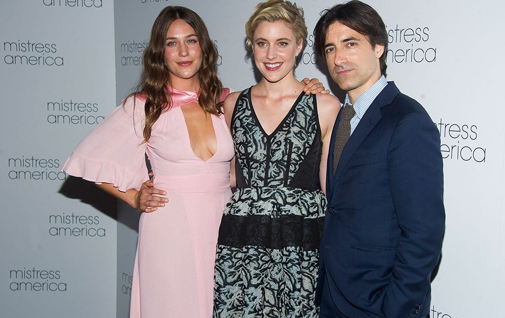 Lola Kirke, from left, Greta Gerwig and Noah Baumbach attend the premiere of 