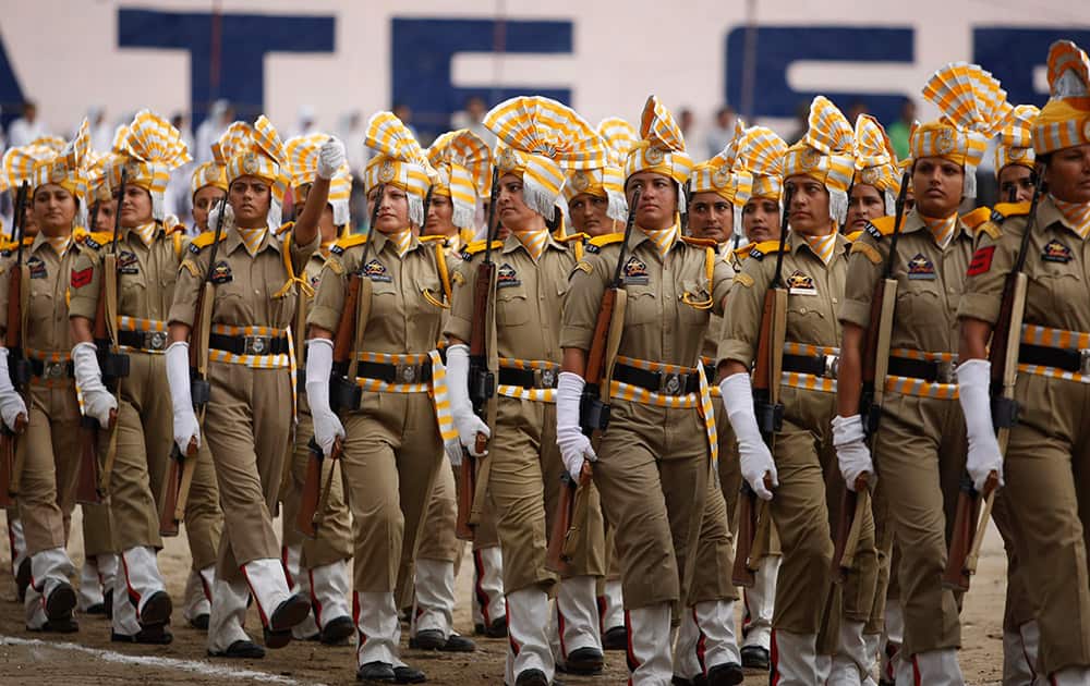 Women of Jammu and Kashmir police march on the occasion of 69th anniversary of India's independence, in Jammu.