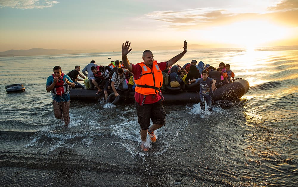 Migrants arrive at at the southeastern island of Kos, Greece.