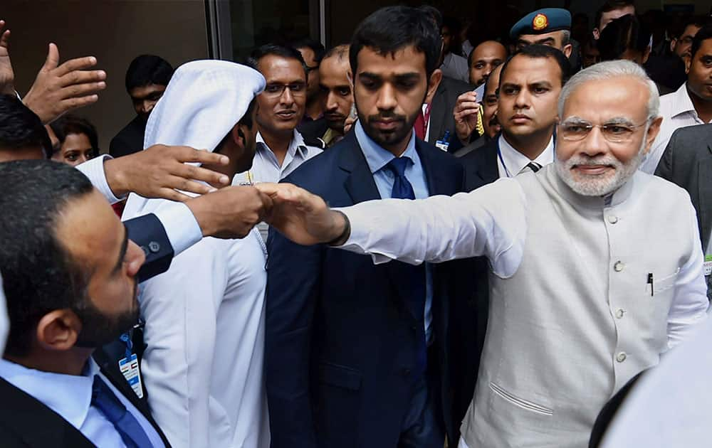 Prime Minister Narendra Modi on his visit Masdar city in Abu Dhabi, United Arab Emirates.