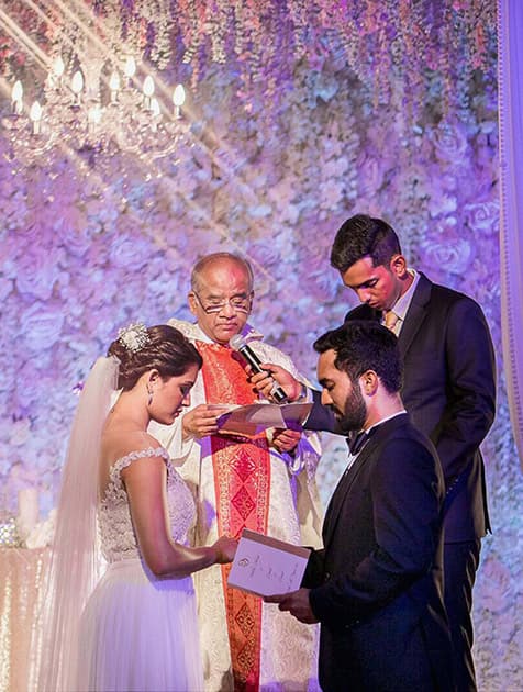 Cricketer Dinesh Karthik and ace squash player Deepika Pallikal during their wedding ceremony in Chennai.