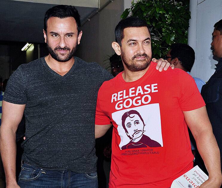 Aamir Khan and Saif Ali Khan spotted in Bandra in Mumbai.