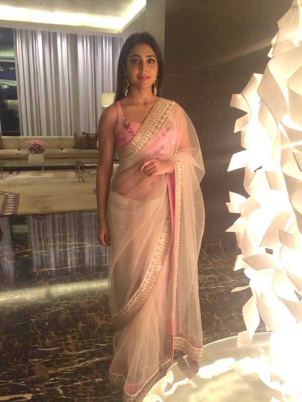 Wearing Anushree reddy. Make up @ajayshelarmakeu . Jewellery Bhola. For Santosham awards. Twitter@shriya1109