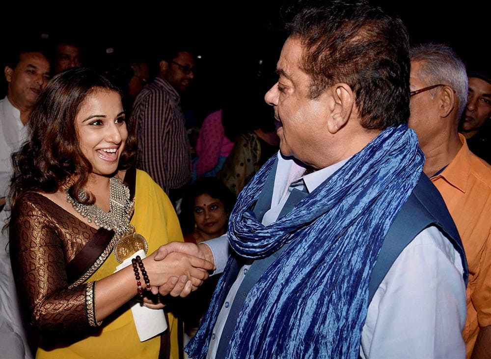 BJP MP Shatrughan Sinha and actress Vidya Balan during a Swachh Banega India programme in Patna.