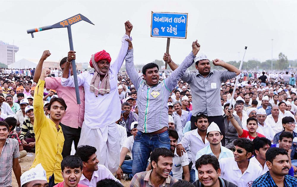 Patidar community members during their Kranti Rally for reservation at GMDC Ground in Ahmedabad.