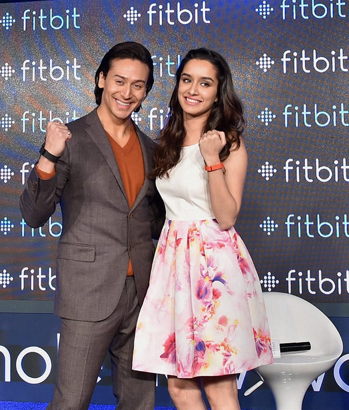 Tiger Shroff and Shraddha Kapoor at the launch of Fitbit wearable device in New Delhi.