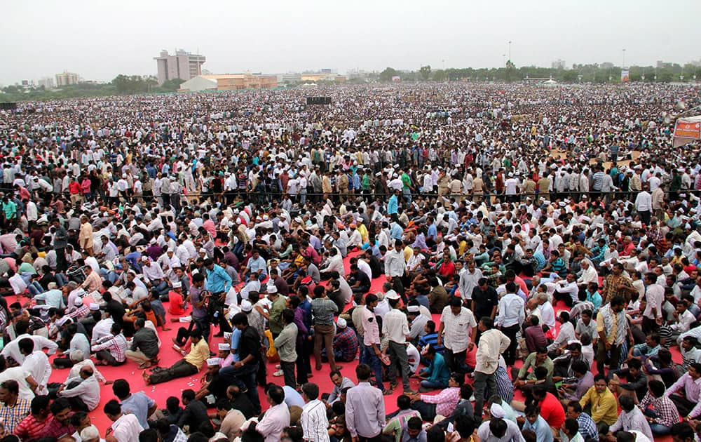 Huge gathering of community members at theKranti rally (revolution march) organised by the Patel ( Patidar) community to press for their demands of reservation, at the GMDC ground in Ahmedabad.