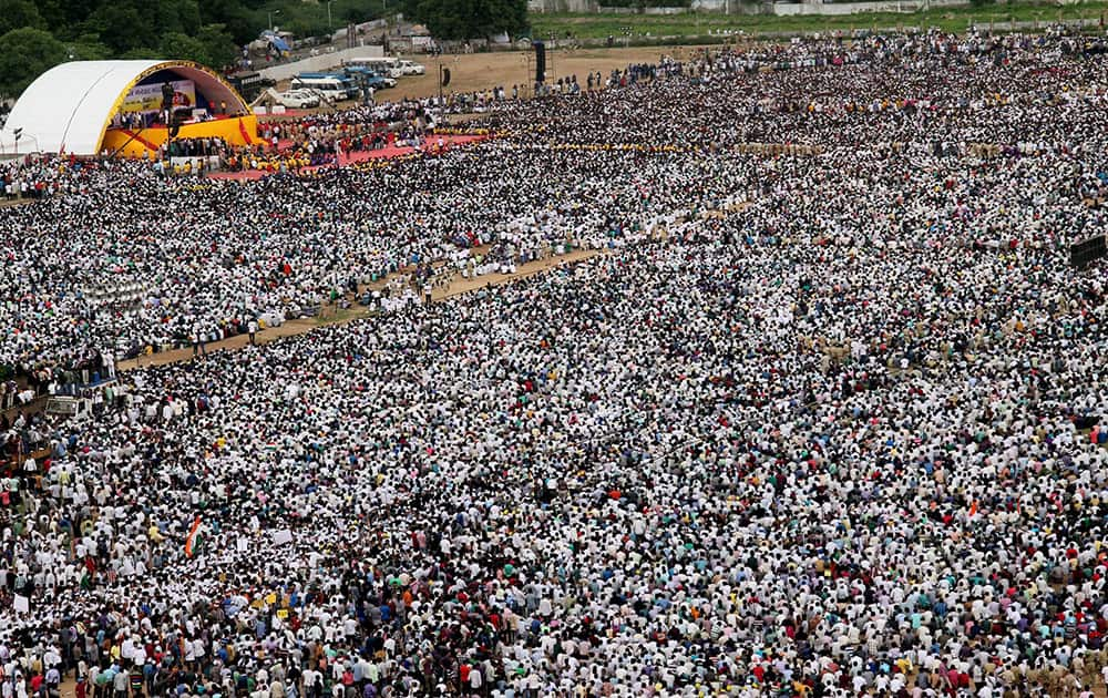 Mass gathering of people from Patel (Patidar) community during the 'kranti rally' or revolution march to press for their demand for reservation.