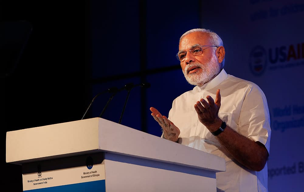 Prime Minister Narendra Modi speaks during the Call To Action Summit 2015, “Ending preventable child and maternal deaths”, in New Delhi.