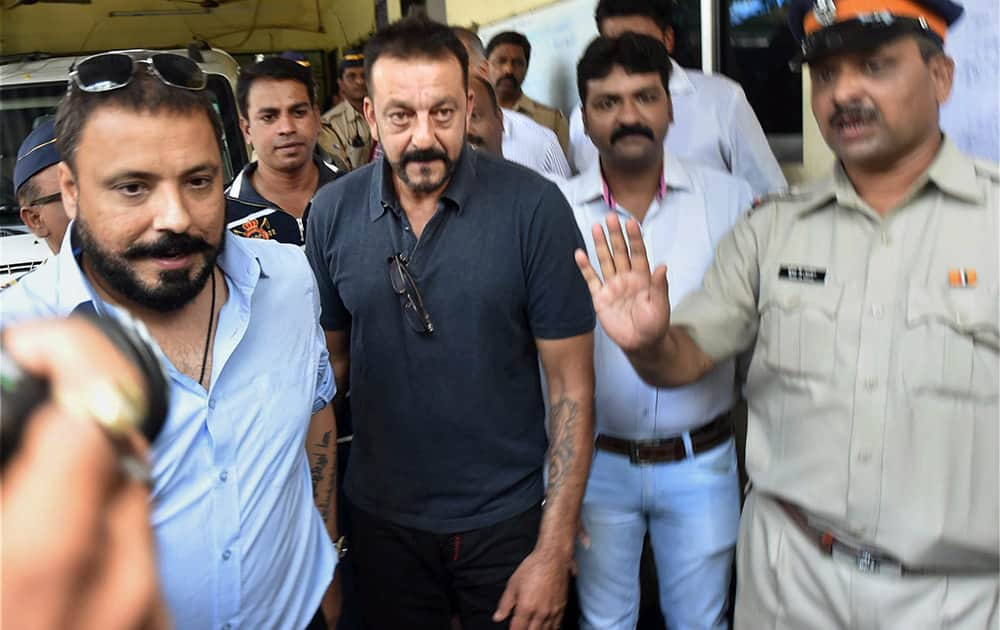 Sanjay Dutt arrives at Khar Police station to mark his attendance in Mumbai.