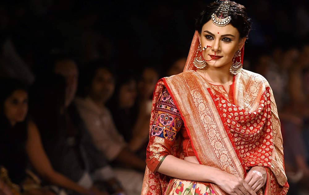 A models walks the ramp during the Lakme Fashion Week in Mumbai.