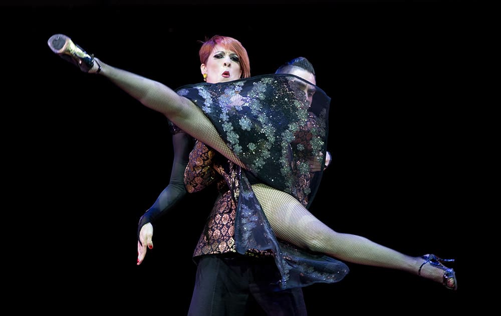 Nicolas Tobares and Rosalia Alvarez of Argentina compete in the stage category at the World Tango Championship final in Buenos Aires, Argentina.