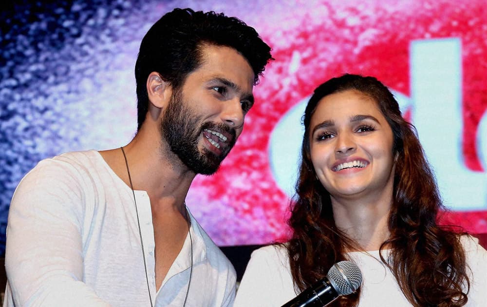 Bollywood actors Alia Bhatt and Shahid Kapoor at a promotional event in Mumbai.