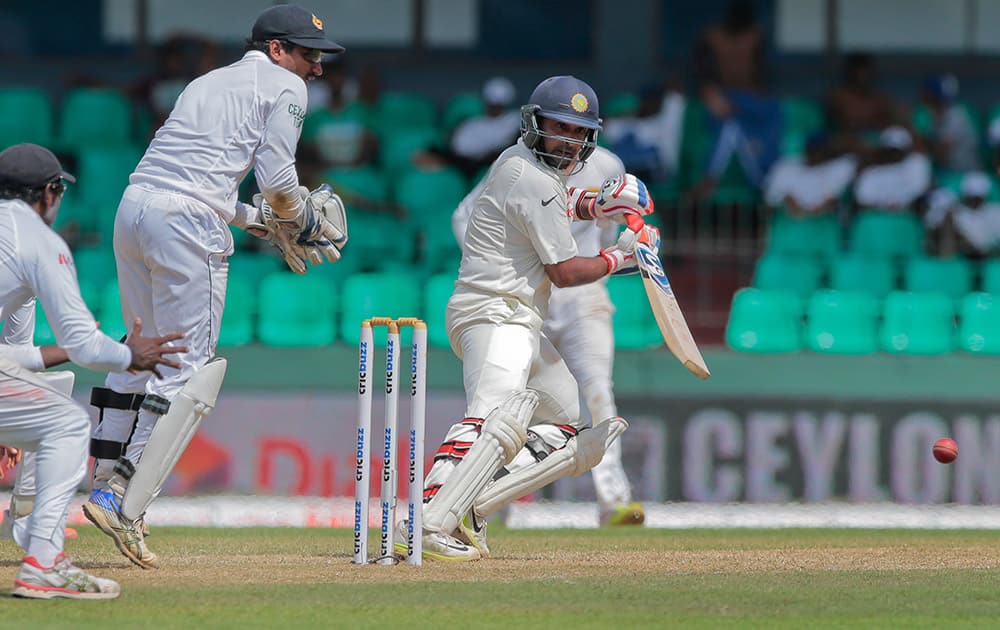 Amit Mishra, bats on the second day of their third test cricket match against Sri Lanka in Colombo.