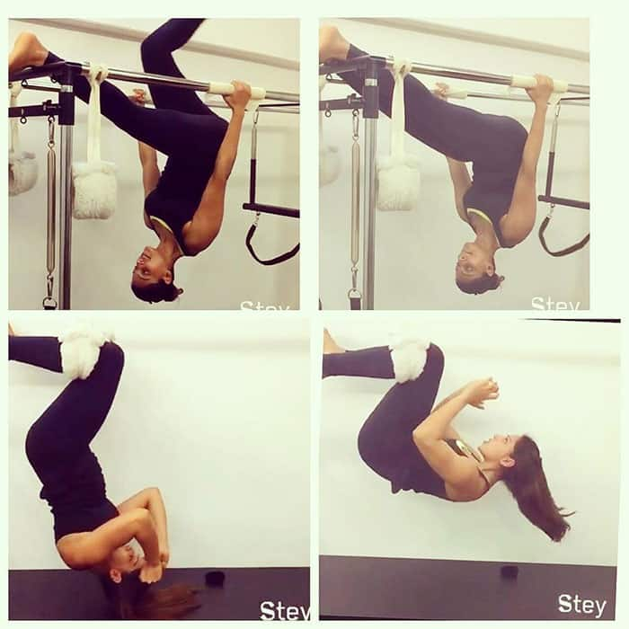 Bipasha Basu ‏:- Miles To Go! Baby steps!Need to get stronger! It's super fun to be upside down though! #loveyourself -instagram