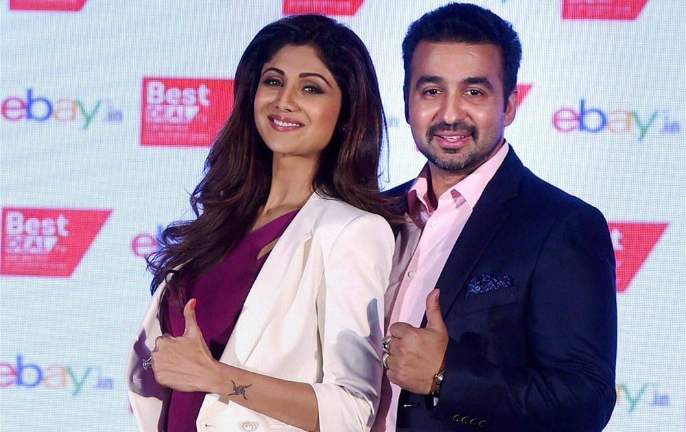 Bollywood actress and Chairperson, Best Deal TV Shilpa Shetty along with her husband and CEO Raj Kundra during a press conference to announce the partnership with eBay India in Mumbai.