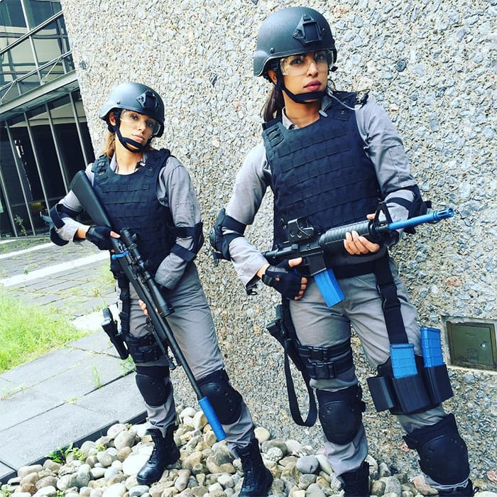 PRIYANKA:-  ‏Another day at work!! Bang bang!! #Badass #GeneralAwesomeness with @anabelleacosta1 #QUANTICO - instagram