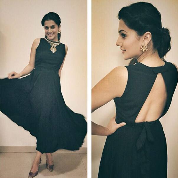 taapsee'Label' by Ritu Kumar and Gioielli for Elijah Wood's gig in Mumbai tonight.