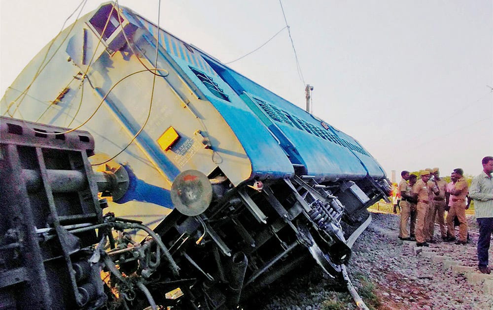 Restoration work being carried out where six coaches of Chennai-Mangalore Express derailed near Virudhachalam, around 230 km south of Chennai.