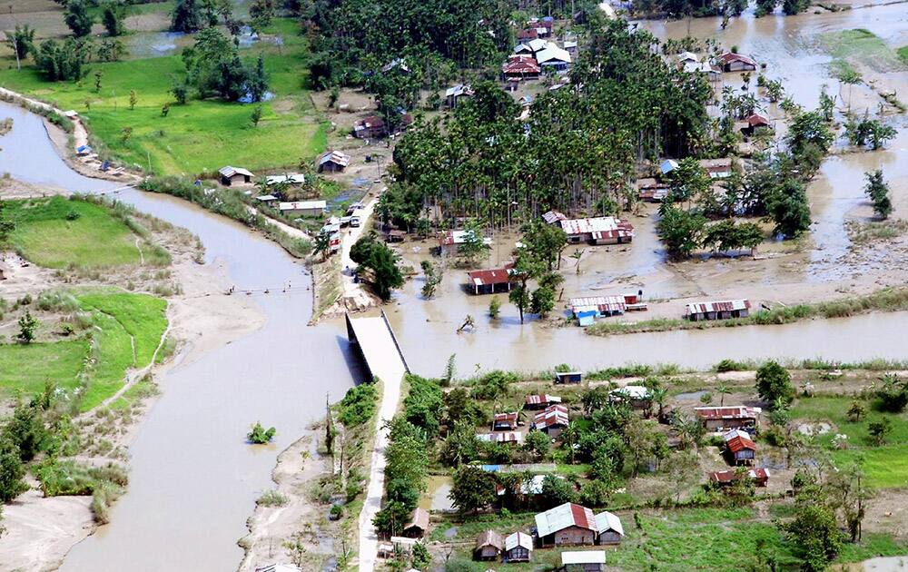 An aerial view of flood-affected districts of Dibrugarh, Tinsukia, North Lakhimpur and Dhemaji.