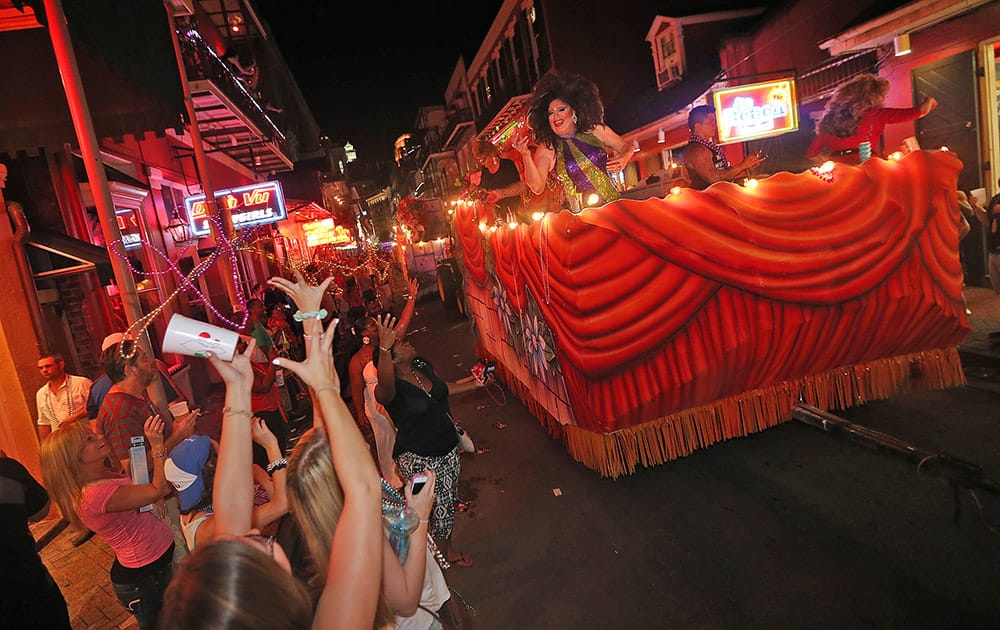 The Southern Decadence Float Parade rolls down Bourbon Street on Friday, in New Orleans.