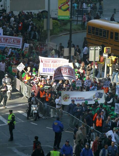 Protesters march down Broadway during the rally on April 29