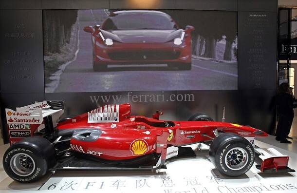 A Ferrari F60 Formula One car at the Beijing Auto Show