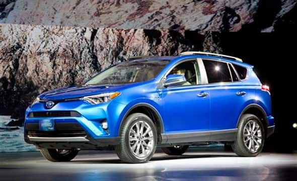 The 2016 Toyota RAV4 Hybrid is presented at the New York International Auto Show, Thursday, April 2, 2015.