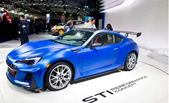 The Subaru Tecnica International (STI) Performance Concept is presented at the New York International Auto Show, Wednesday, April 1, 2015.