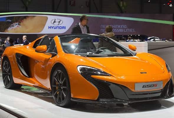 The new McLaren 650 S is on display during the second press day at the Geneva International Motor Show in Geneva, Switzerland Wednesday March 4, 2015.