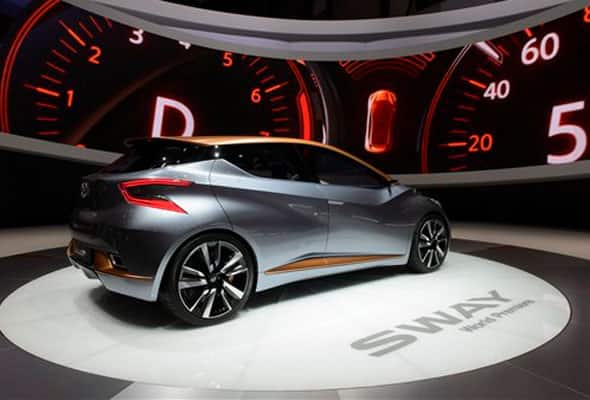 The New Nissan Sway Concept car is on display during the second press day at the Geneva International Motor Show in Geneva, Switzerland Wednesday March 4, 2015.
