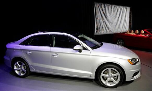 The Audi A3, winner of the 2014 World Car of the Year Award, is on display at the New York International Auto Show, Thursday, April 17, 2014 in New York.