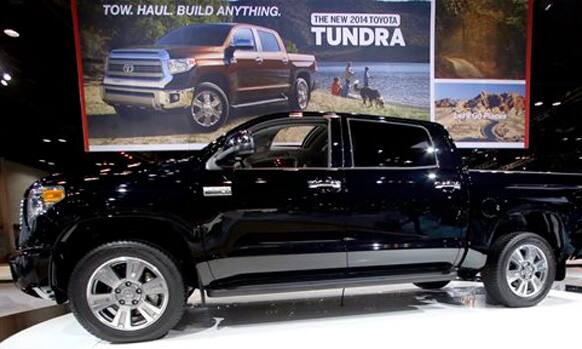 The 2014 Toyota Tundra is displayed during the media preview of the Chicago Auto Show at McCormick Place in Chicago on Thursday, Feb. 6, 2014. 