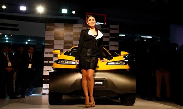 Indian actor Kareena Kapoor, poses during the launch of Tia, a car designed by Dilip Chabria, at the 12th Indian auto Expo in Noida.