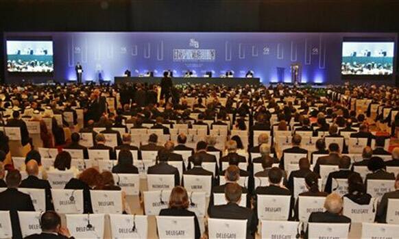 Delegates attend the opening day meeting of the 9th Ministerial Conference of the World Trade Organisation (WTO) in Bali, Indonesia.