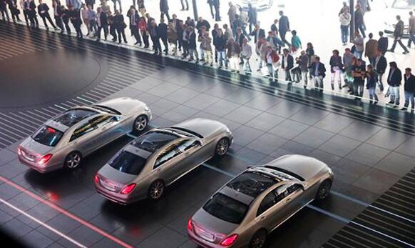 A range of Mercedes cars are presented during the 65th Frankfurt Auto Show in Frankfurt.