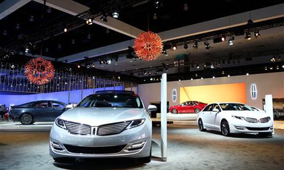 The All-New 2013 Lincoln MKZ and MKZ Hybrid display is seen during the LA Auto Show.