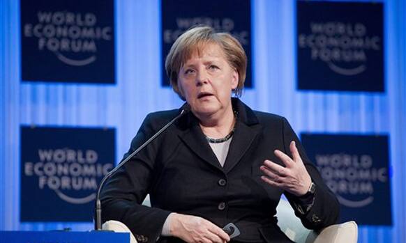 Angela Merkel, Federal Chancellor of Germany, speaks during the opening plenary session on the first day of the 42nd Annual Meeting of the World Economic Forum.