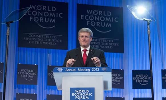 Stephen Harper, Prime Minister of Canada, speaks during a plenary session at the 42nd Annual Meeting of the World Economic Forum, WEF, in Davos, Switzerland.
