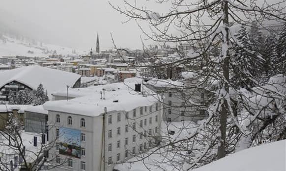 A view of Davos with the hotel Belvedere in the foreground, is seen near the Congress Center the day before the opening of the 42nd Annual Meeting of the World Economic Forum, WEF, in Davos, Switzerland.