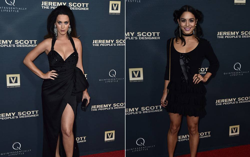 Katy Perry and Vanessa Hudgens attends the premiere of 'Jeremy Scott: The People's Designer' at the TCL Chinese Theatre, in Hollywood, Calif.