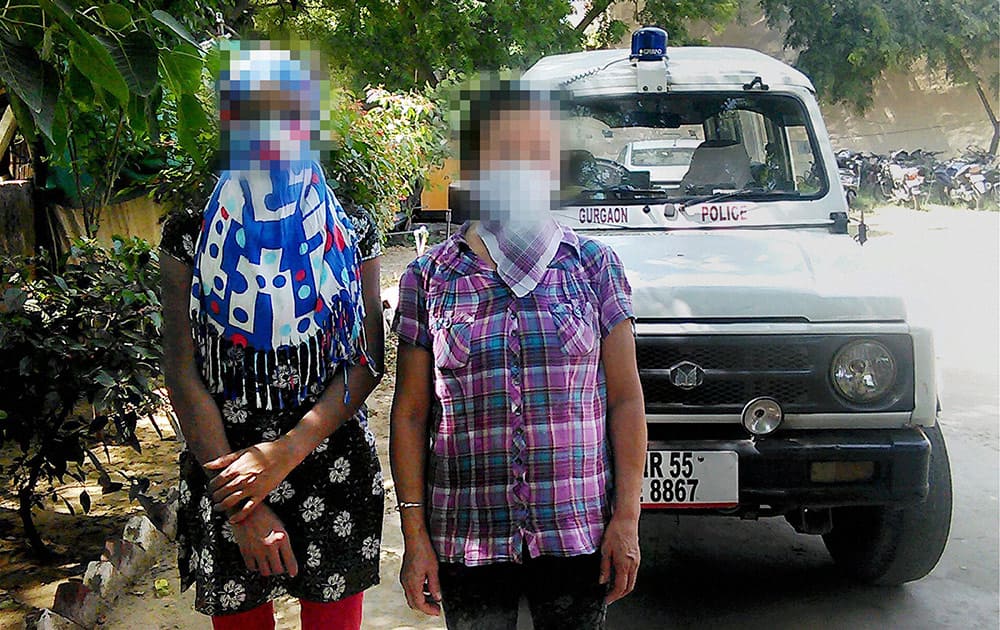 The two Nepalese women who were allegedly raped by a Saudi Arabian man, being brought at a hospital for medical test in Gurgaon .