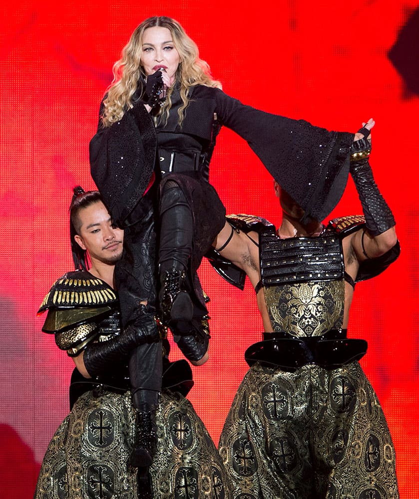 Madonna performs during the premiere of her Rebel Heart tour in Montreal. 