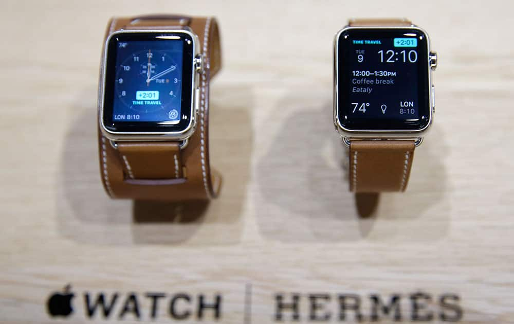 The new Apple Watch with a Hermes band is displayed following an Apple event, in San Francisco.